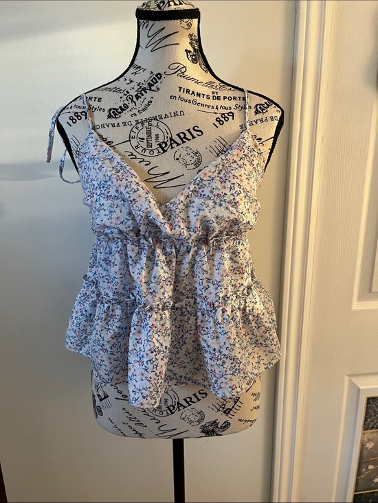 HYFVE Tops - 💗Floral Tie-Shoulder Ruffle Cami Top - White/Blue/Pink
